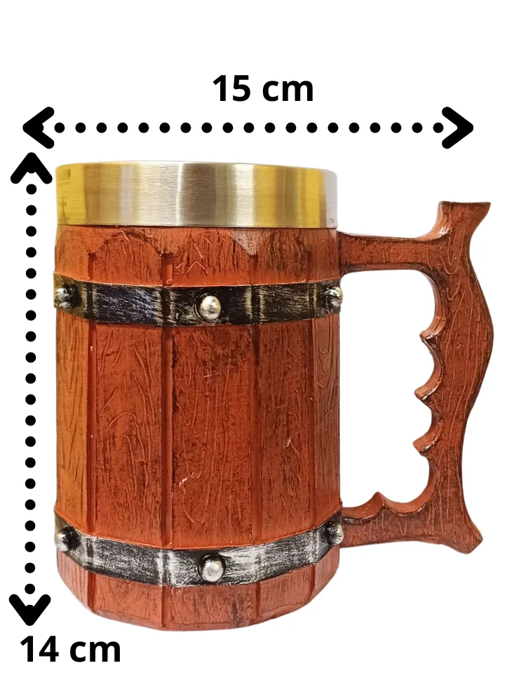 Jarra Vikinga para cerveza o hidromiel imitación madera 550ml 15cm x 14cm - Solo Artesanas